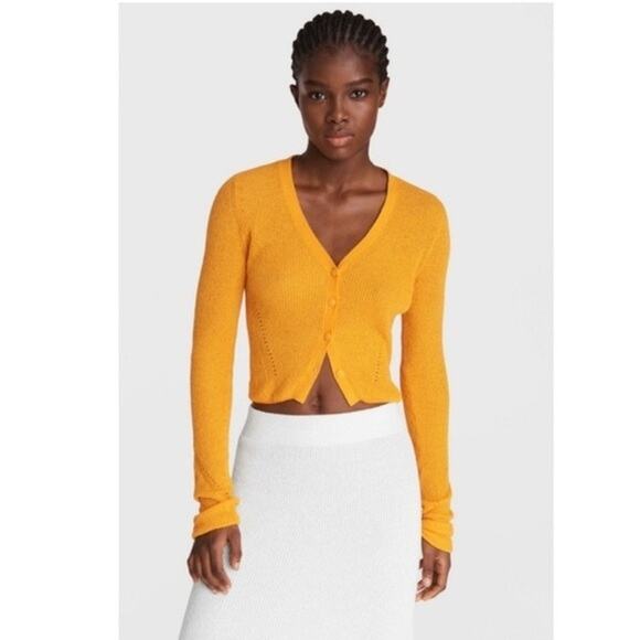 rag & bone Sweaters - Rag & Bone Yellow Orange Pointelle Knit Soleil Cropped Cardigan Sweater Size L
